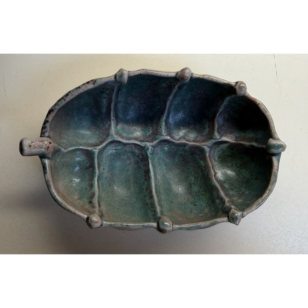 Dave Polce Studio Pottery Divided Dish Organic Pod Form Blue Green 6"
